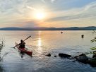 Balaton, Sajkodi strand, nyár, nyaralás, strand, kenu, naplemente, hattyú, turizmus